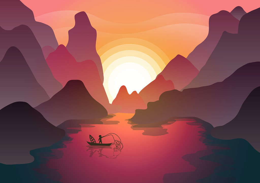 Lac au soleil levant